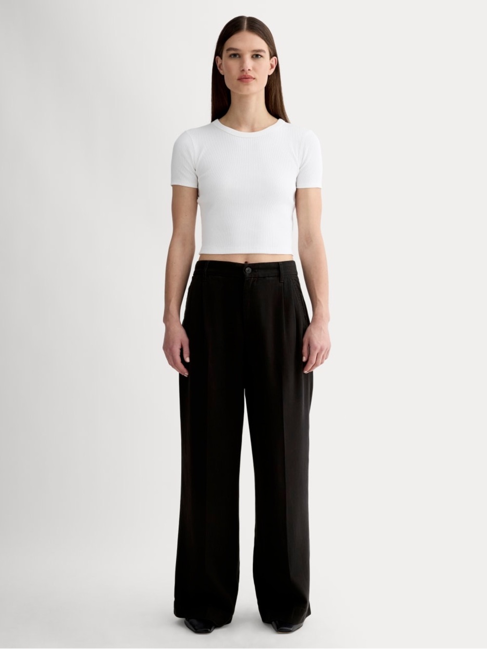 Everlane The Trouser In Buttersoft Black Pleated Chino Pants Wide Leg Size 2 NWT